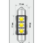 Лампа светодиодная сигнальная C5W с обманкой Т11C5W SV8,5*36 мм 5000K Can 3367 +50% 12V 2шт 1009242 XENITE
