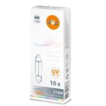 Лампа накаливания сигнальная C10W SV8.5-8 Standart +30% 12V 10W 44 мм картон 10шт цена за 1шт SVS