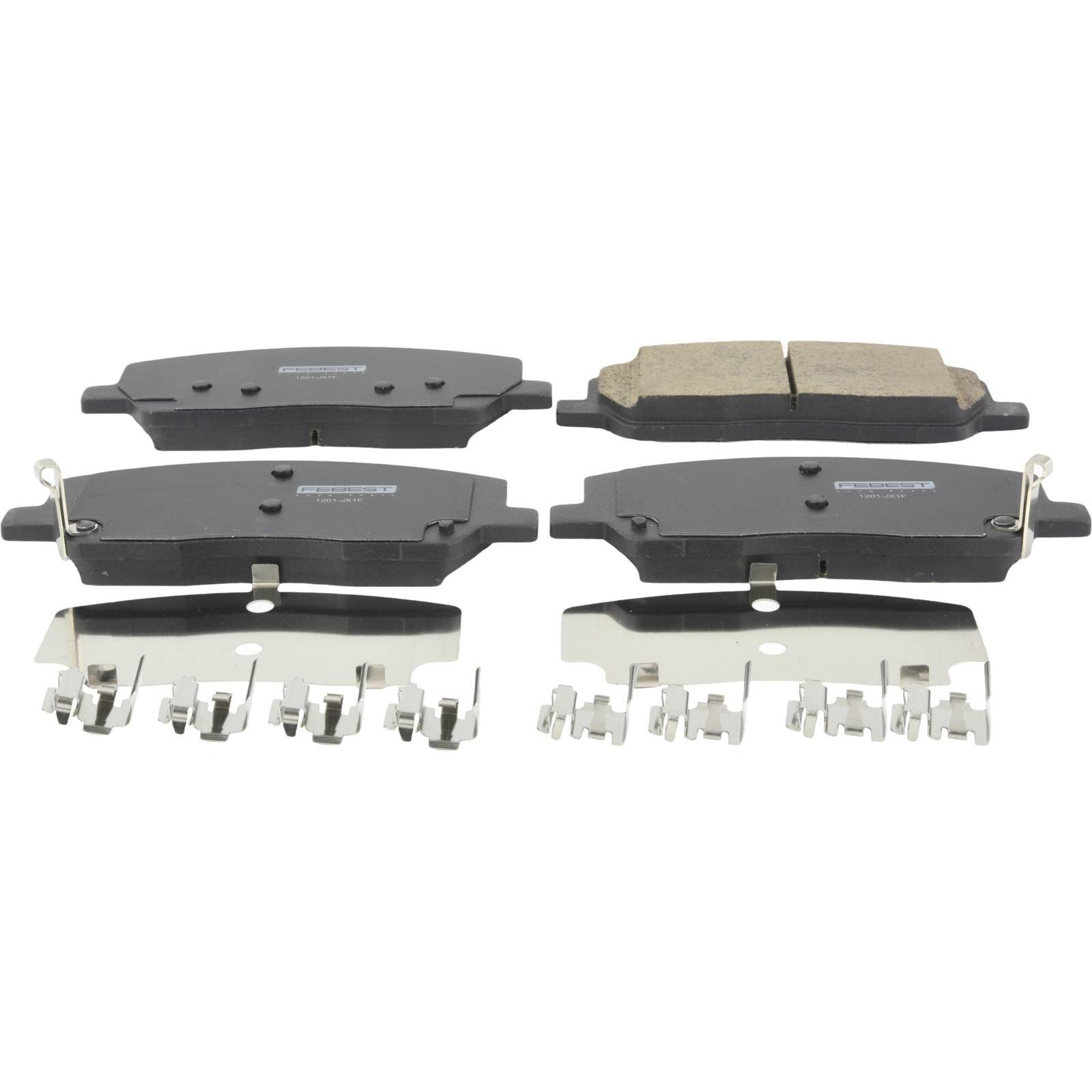 1201-JX1F.jpg КОЛОДКИ ТОРМОЗНЫЕ ПЕРЕДНИЕ КОМПЛЕКТ (С МОНТАЖНЫМ КОМПЛЕКТОМ) 1201-JX1F FEBEST — изображение 1