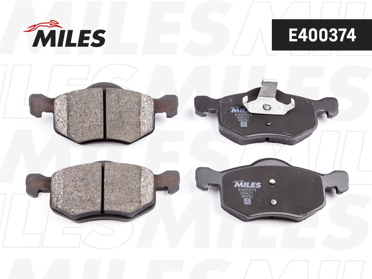 E400374-MILES Колодки тормозные передние (без датчика) (Смесь Low-Metallic) FORD MAVERICK 03/MAZDA TRIBUTE 00 (TRW GDB1497) E400374 E400374-MILES — изображение 1